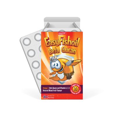EasyFishoil Beta Glucan Omega 3 Fish Oil chewable Supplements, Natural Mixed Fruit Flavour, Pack of 30