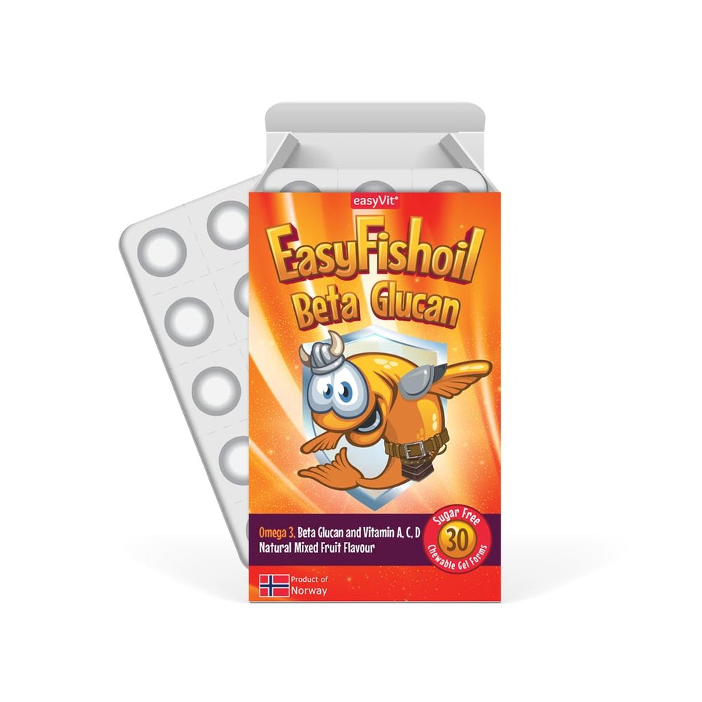 EasyFishoil Beta Glucan Omega 3 Fish Oil chewable Supplements, Natural Mixed Fruit Flavour, Pack of 30