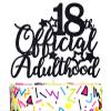 18 Official Adulthood Cake Topper, Cheers to 18 Years/Time to Adult Cake Decor for Boy Girl, Happy 18th Birthday Party Decoration Supplies, Black Glitter view 1
