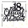 18 Official Adulthood Cake Topper, Cheers to 18 Years/Time to Adult Cake Decor for Boy Girl, Happy 18th Birthday Party Decoration Supplies, Black Glitter view 2