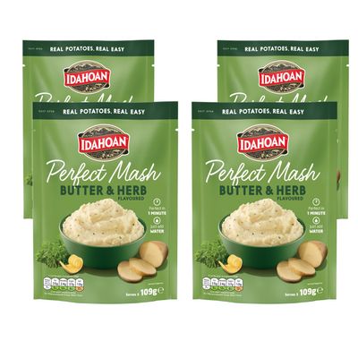 Idahoan Mashed Potato Butter & Herb Pack of 4 x 109g, Instant Mash Potato, Made in USA