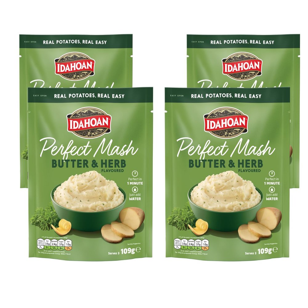 Idahoan Mashed Potato Butter & Herb Pack of 4 x 109g, Instant Mash Potato, Made in USA