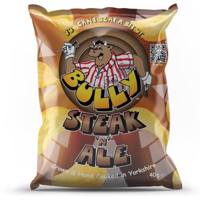 Bully Crisps - Steak 'N' Ale Flavour - Full Case 24x40g - Grown & Hand Cooked in Yorkshire
