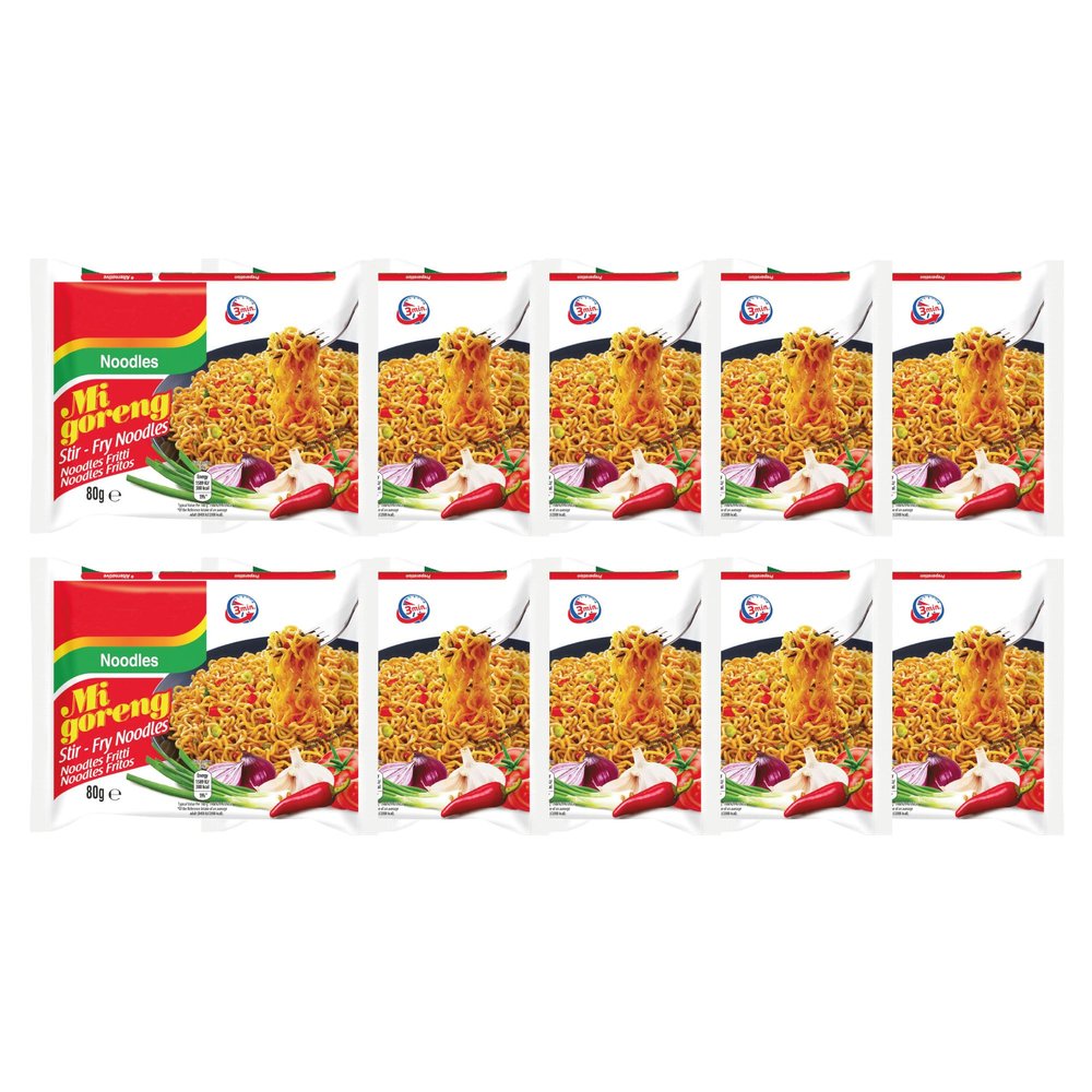 Mi Goreng Stir-Fry Noodles - Original Flavor, 80g (Pack of 10) | Authentic Indonesian Instant Noodles | Versatile Meal Option | Ready in 3 Minutes