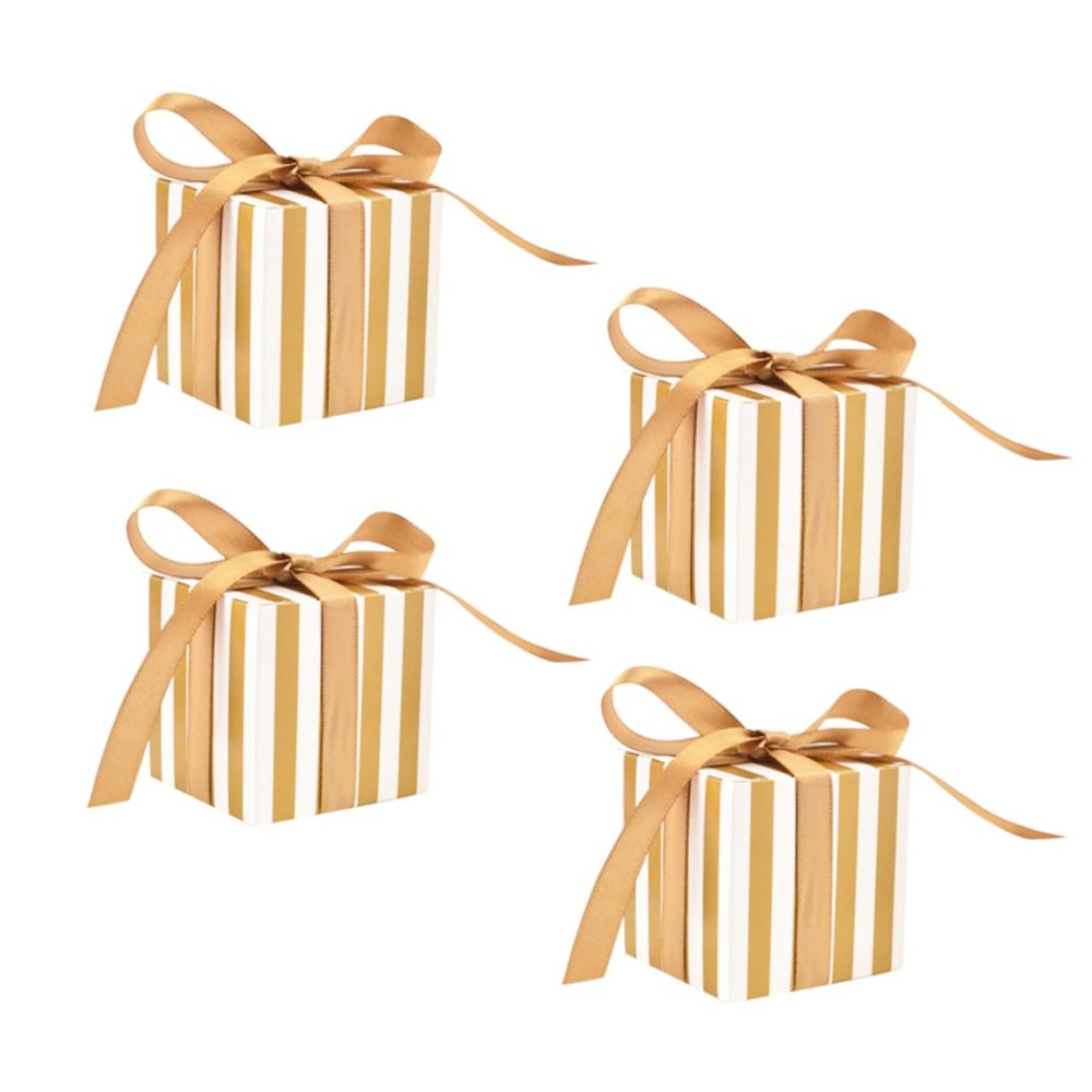 Gatuida Mini Square Candy Boxes with Ribbon 100 Pcs Korean Striped Containers for Bakery Wedding Birthday (striped Paper)