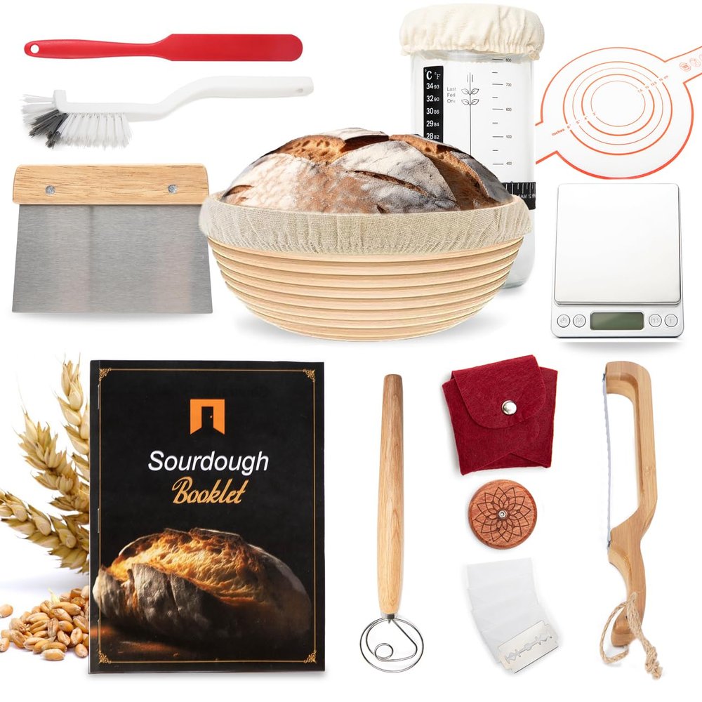 Sourdough Starter Pack 11pc Sourdough Kit | Jar, proofing basket, digital scale, scoring lame, and much more | Including the beginner's guide to sourdough