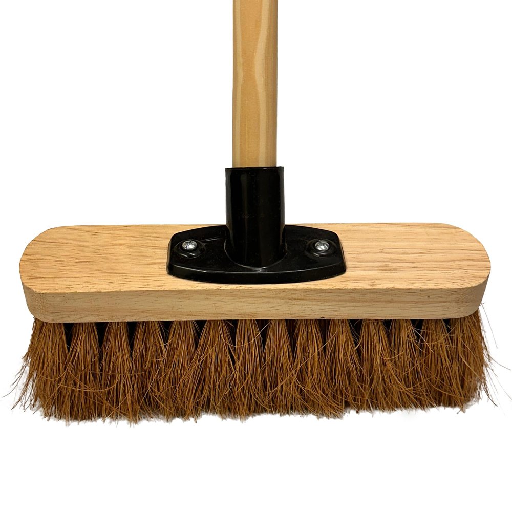 10 Indoor Soft Broom Sweeping Brush with Wooden Handle Natural Coco Bristles Indoor Floor Brush with Durable Support Bracket Cleaning Brush for Office Room and Garage (PACK OF 1)