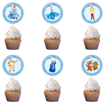 18x Cindrella Cupcake Toppers  Strong Picks Happy Birthday Dcor, Cupcake Decorations for Kids Birthdays