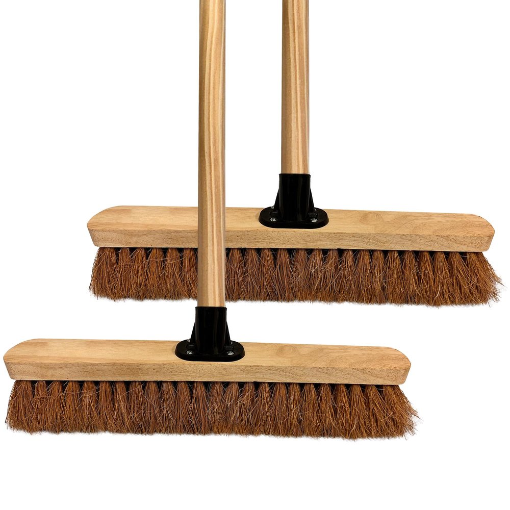 18 Indoor Soft Broom Sweeping Brush with Wooden Handle Natural Coco Bristles Indoor Floor Brush with Durable Support Bracket for Office Room and Garage (PACK OF 2)