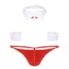Alvivi Men's 3Pcs Waiter Tuxedo Cosplay Lingerie Set Boxer Underwear with Bow Tie Collar and Bracelets Red XL view 2