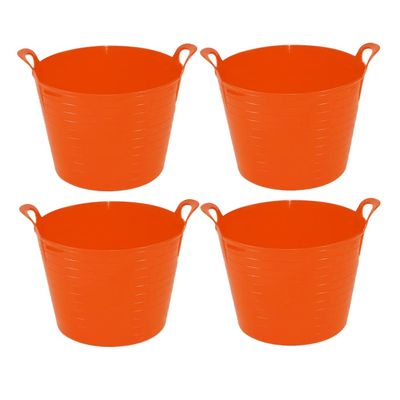 4 x ORANGE - 26 Litre Small Flexi Tub Multi-Purpose Water Storage Container/Toys Bucket/Animal Feed Tub Robust Polyethylene Flex Tub For Home Garden - MADE IN U.K