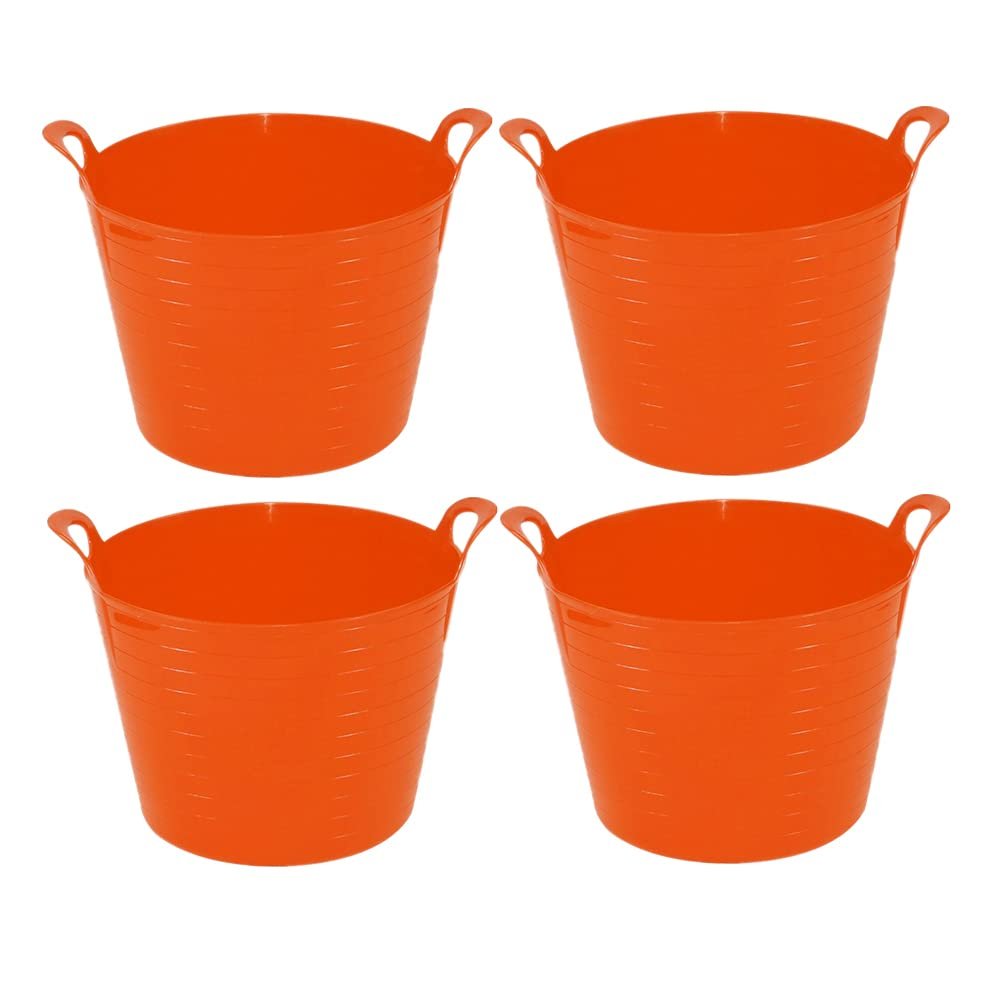 4 x ORANGE - 26 Litre Small Flexi Tub Multi-Purpose Water Storage Container/Toys Bucket/Animal Feed Tub Robust Polyethylene Flex Tub For Home Garden - MADE IN U.K