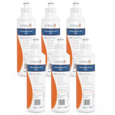 6X 250ml Cytolax Ultrasound Gel, Thick Clear | Conductive High Viscosity Clear Transmission Gel | Doppler Machine | Hypoallergenic Non Irritating Non Staining, UKCA CE Certified