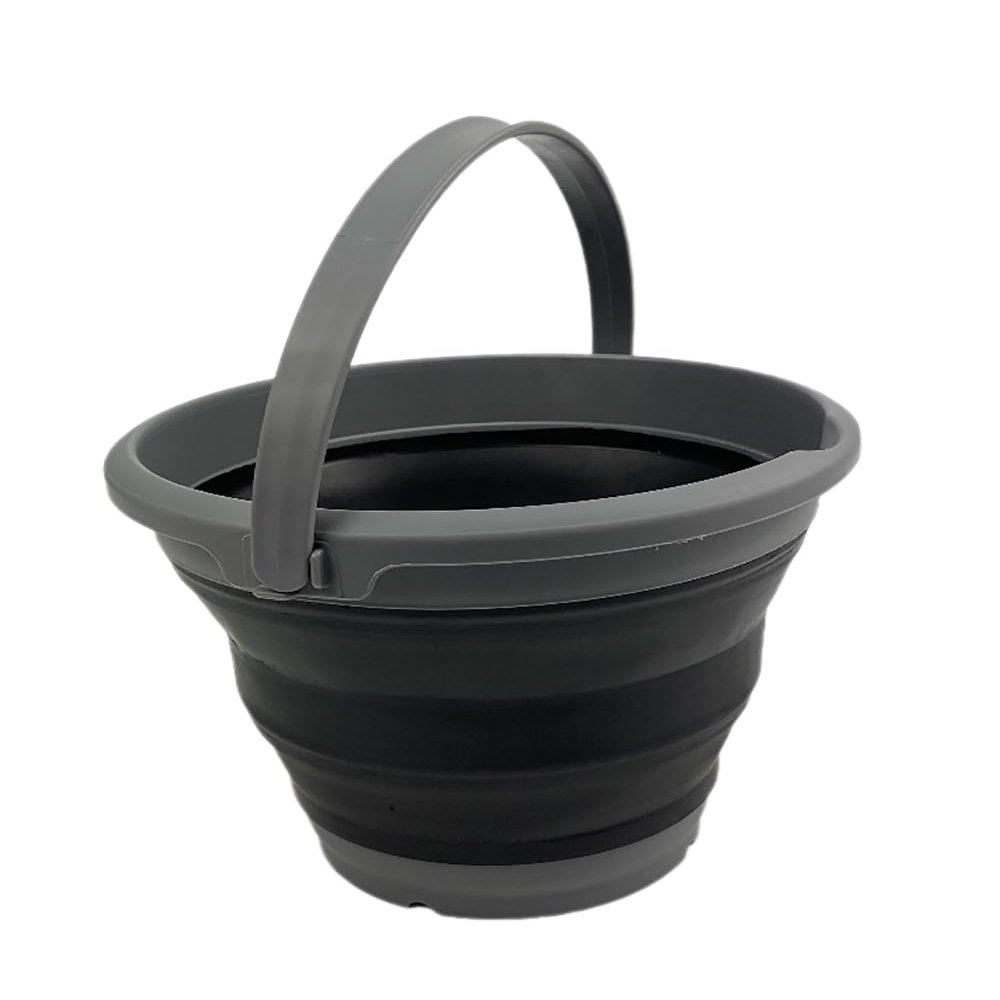 SAMMART Collapsible Plastic Bucket - Foldable Round Tub with handle - Pop Up saving (Grey/Black, 5.5L)