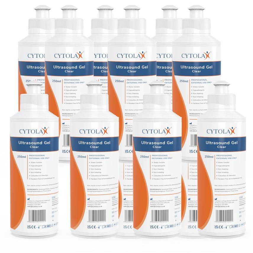 Box 40x 250ml Cytolax Ultrasound Gel, Thick Clear | Conductive High Viscosity Clear Transmission Gel | Doppler Machine | Hypoallergenic Non Irritating Non Staining, UKCA CE Certified