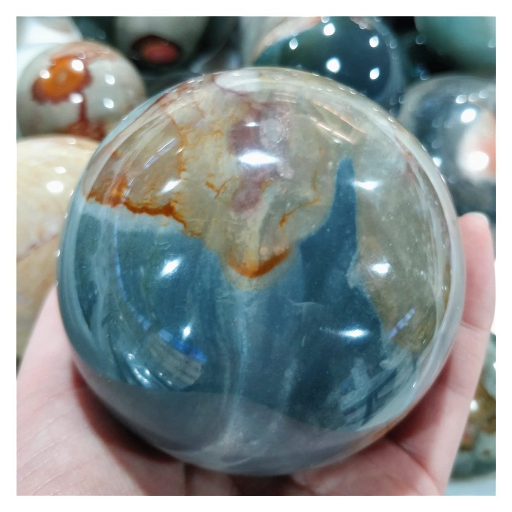 room decoration Natural Sea Jade Quartz Sphere Landscape Scenery Stone Ocean Jasper Ball Crystal Ornaments Decorative Stones for Collect Raw stones and minerals (Size : 8-9cm) ( Size : 1.2-1.3kg )