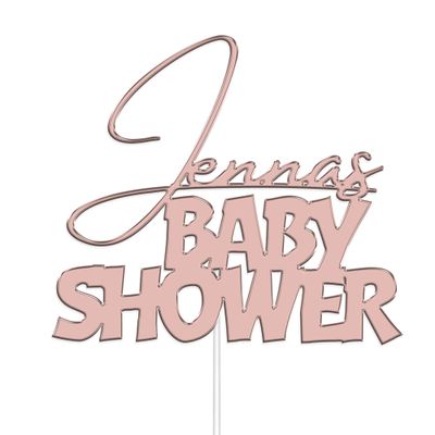 Personalised Acrylic Baby Shower Cake Topper by KreateSquare - Customised with Any Name - for Welcoming New Baby Party Cake Decoration. (Rose Gold)
