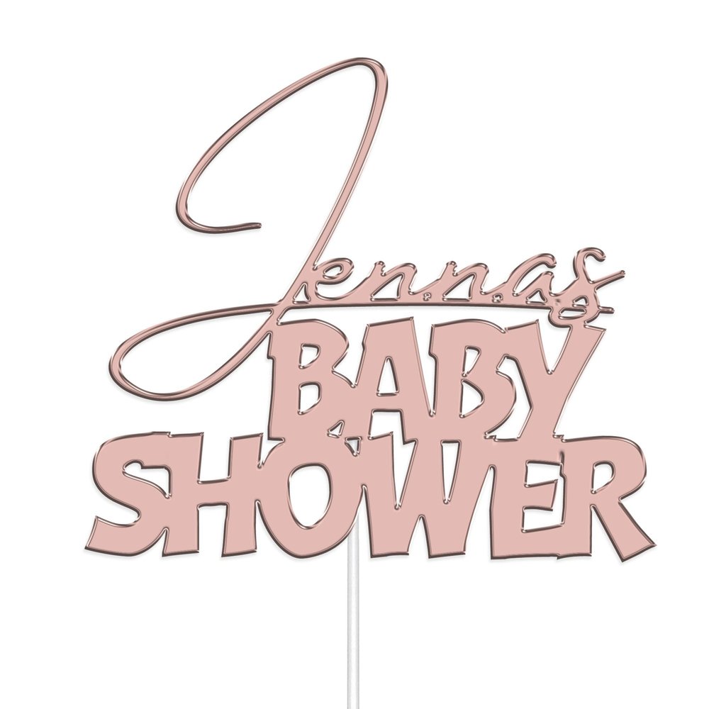 Personalised Acrylic Baby Shower Cake Topper by KreateSquare - Customised with Any Name - for Welcoming New Baby Party Cake Decoration. (Rose Gold)
