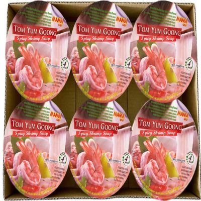 World Food Shop Mama Tom Yum Goong Spicy Shrimp Soup Bowl 70g - Pack of 6, Thai Flavour, Instant Noodles, Zesty and Savoury Broth, Quick and Easy Meal, Exotic Spices, Convenient Multipack