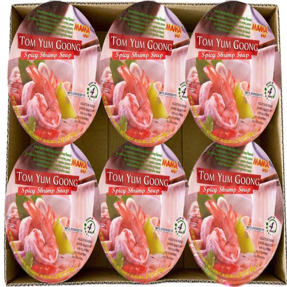 World Food Shop Mama Tom Yum Goong Spicy Shrimp Soup Bowl 70g - Pack of 6, Thai Flavour, Instant Noodles, Zesty and Savoury Broth, Quick and Easy Meal, Exotic Spices, Convenient Multipack