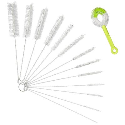 14 Pcs Long Pipe Bottle Cleaner Brushes Reusable Nylon Bottle Pipe Cleaner Set,Nylon Straw Cleaner Pipe Brushes,Flexible Small Cleaning Brushes for Water Bottle Tube Kettle Spout Cleaning(COLOR:White)