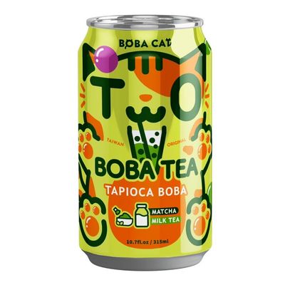 Boba Cat Taiwanese Tapioca Boba Instant Bubble Milk Tea Canned Drinks 315ml (Matcha Flavour)