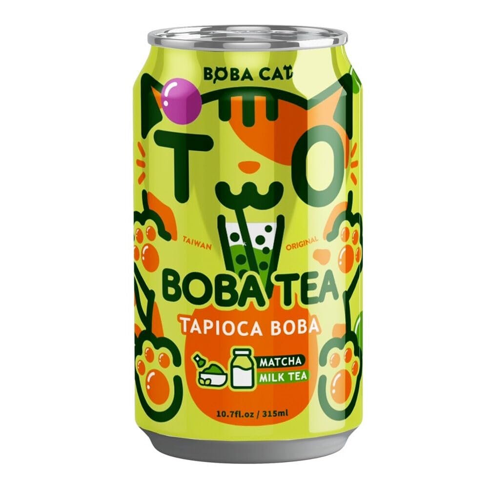 Boba Cat Taiwanese Tapioca Boba Instant Bubble Milk Tea Canned Drinks 315ml (Matcha Flavour)