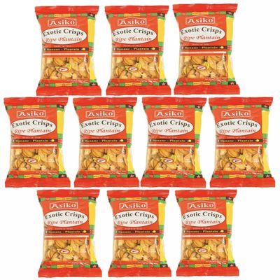 Asiko Exotic Ripe Plantain Crisps (Chilli) 75g (Pack of 10)