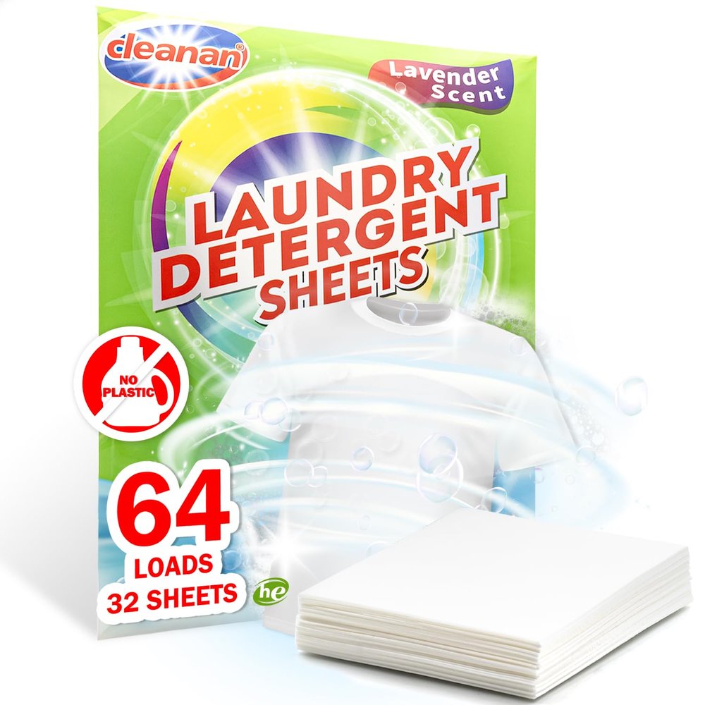 Eco Laundry Sheets, Hypoallergenic Laundry Detergent Sheets, Biodegradable Washing Sheets, Plastic Free Packaging, Convenient and Efficient for Travel, 32 Sheets, 64 Loads, Lavender Scent