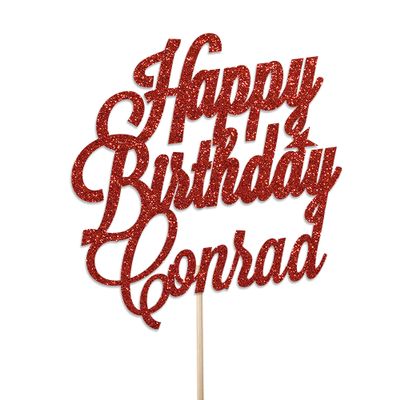 Personalised Glitter Birthday Cake Topper by KreateSquare - Customised With Any Name, Custom Colour Birthday Cake Decoration (Red)