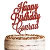Personalised Glitter Birthday Cake Topper by KreateSquare - Customised With Any Name, Custom Colour  Birthday Cake Decoration (Red) view 3