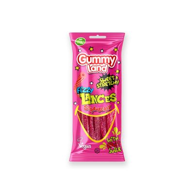 Gummy Land Strawberry Fizzy Sweet Candy Laces -Vegan - Halal - 80g (Pack of 12)