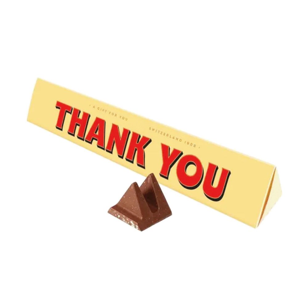 Personalised Milk Chocolate Toblerrone With Honey Almond Nougat 100g || Delicious Toblerrone chocolate, with an adorable Personalised Message (Thank You)