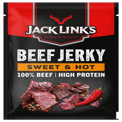 Jack Links Beef Jerky Sweet & Hot - 12-Pack (12 x 60 g) - Dried Meat Protein Snacks - High-Protein Snack for Gym, Fitness, Outdoor - American Food for People - Jerky Chips Made from Beef