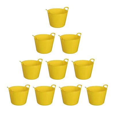 10 x Yellow Colour 26L Litre Small Flexi Tub Multi-Purpose Flexible Water Storage Container Toys Bucket Robust Polyethylene Flex Tub Trug Animal Feed Tub For Home Garden - MADE IN U.K