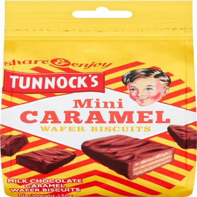 TUNNOCK'S Mini Caramel Wafer Biscuits Milk Chocolate Pouch 150g - 3 PACK
