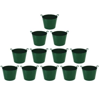 12 X DARK GREEN - 26 Litre Small Flexi Tub Multi-Purpose Water Storage Container/Toys Bucket/Animal Feed Tub Robust Polyethylene Flex Tub For Home Garden - MADE IN U.K
