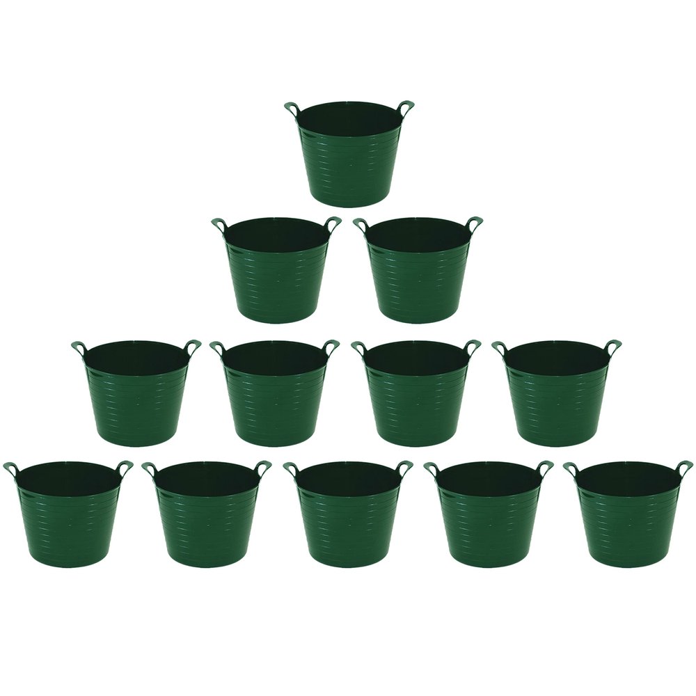 12 X DARK GREEN - 26 Litre Small Flexi Tub Multi-Purpose Water Storage Container/Toys Bucket/Animal Feed Tub Robust Polyethylene Flex Tub For Home Garden - MADE IN U.K
