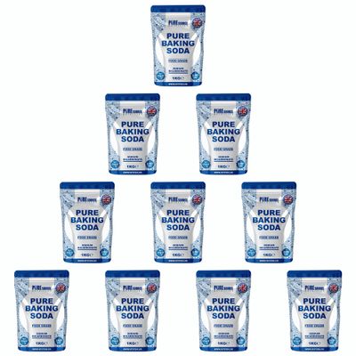 Pure Source Nutrition Baking Soda 1KG x 10 = 10KG VEGAN 100% Sodium Bicarbonate of Soda Food Grade Baking Soda Cooking & Drinking & Cleaning Aluminium Free BPA Free Raising Agent, 10KG / 10000g