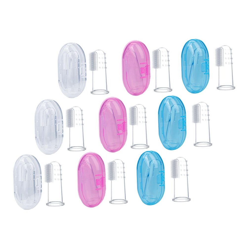 PartyKindom 9pcs Baby Finger Toothbrush Silicone Teeth Cleaner Storage Box, Newborn Oral Massager and Teething Brush Set for Babies 0-3 Years