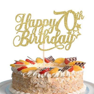 1 Pack Happy 70th Birthday Cake Topper with Glitter Star Cheers to 70 Cake Pick 70 Fabulous Cake Decorations for 70th Birthday Anniversary Theme Party Supplies Gold