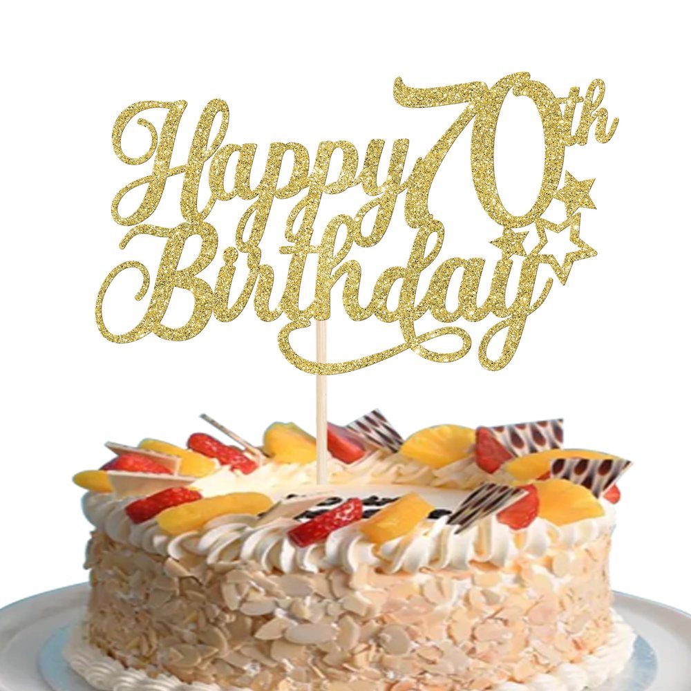 1 Pack Happy 70th Birthday Cake Topper with Glitter Star Cheers to 70 Cake Pick 70 Fabulous Cake Decorations for 70th Birthday Anniversary Theme Party Supplies Gold