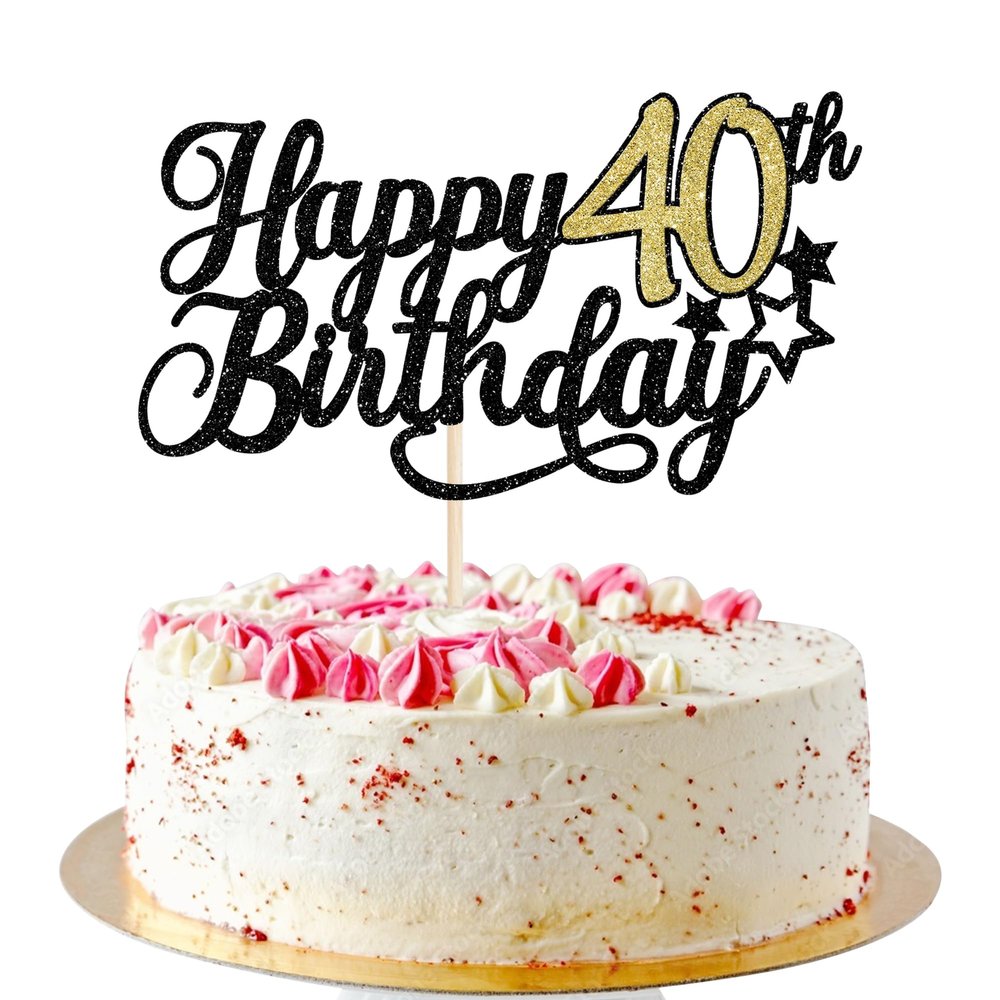 1 Pack Happy 40th Birthday Cake Topper Glitter Little Star Cheers to 40 Cake Pick 40 Fabulous Cake Decorations for 40th Birthday Anniversary Theme Party Supplies Black Gold