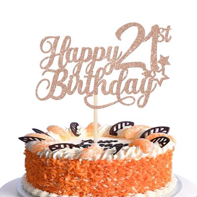 1 Pack Happy 21st Birthday Cake Topper Glitter Little Star Cheers to 21 Cake Pick 21 Fabulous Cake Decorations for 21st Birthday Anniversary Theme Party Supplies Rosegold