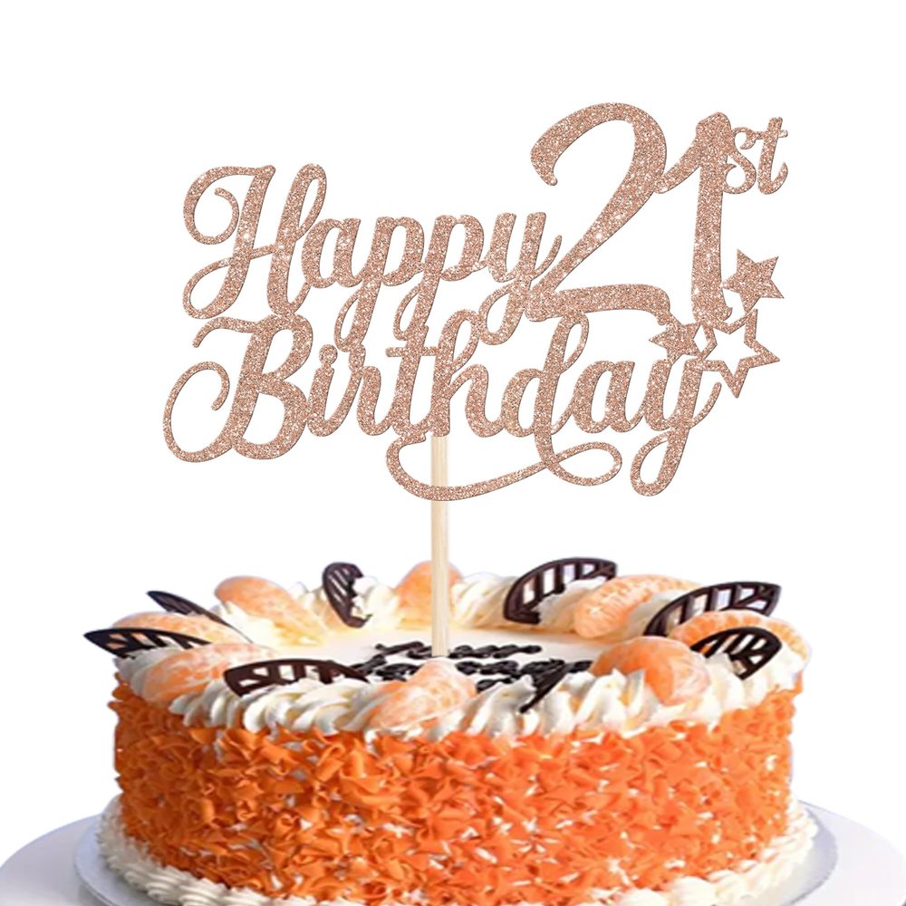1 Pack Happy 21st Birthday Cake Topper Glitter Little Star Cheers to 21 Cake Pick 21 Fabulous Cake Decorations for 21st Birthday Anniversary Theme Party Supplies Rosegold