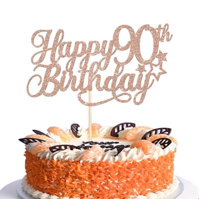1 Pack Happy 90th Birthday Cake Topper Glitter Little Star Cheers to 90 Cake Pick 90 Fabulous Cake Decorations for 90th Birthday Anniversary Theme Party Supplies Rosegold