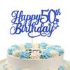 1 Pack Happy 50th Birthday Cake Topper with Glitter Star Cheers to 50 Cake Pick 50 Fabulous Cake Decorations for 50th Birthday Anniversary Theme Party Supplies Blue view 1