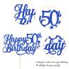 1 Pack Happy 50th Birthday Cake Topper with Glitter Star Cheers to 50 Cake Pick 50 Fabulous Cake Decorations for 50th Birthday Anniversary Theme Party Supplies Blue view 3