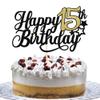 1 Pack Happy 15th Birthday Cake Topper with Glitter Star Cheers to 15 Cake Pick 15 Fabulous Cake Decorations for Kids 15th Birthday Anniversary Theme Party Supplies Black Gold view 1