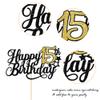 1 Pack Happy 15th Birthday Cake Topper with Glitter Star Cheers to 15 Cake Pick 15 Fabulous Cake Decorations for Kids 15th Birthday Anniversary Theme Party Supplies Black Gold view 3